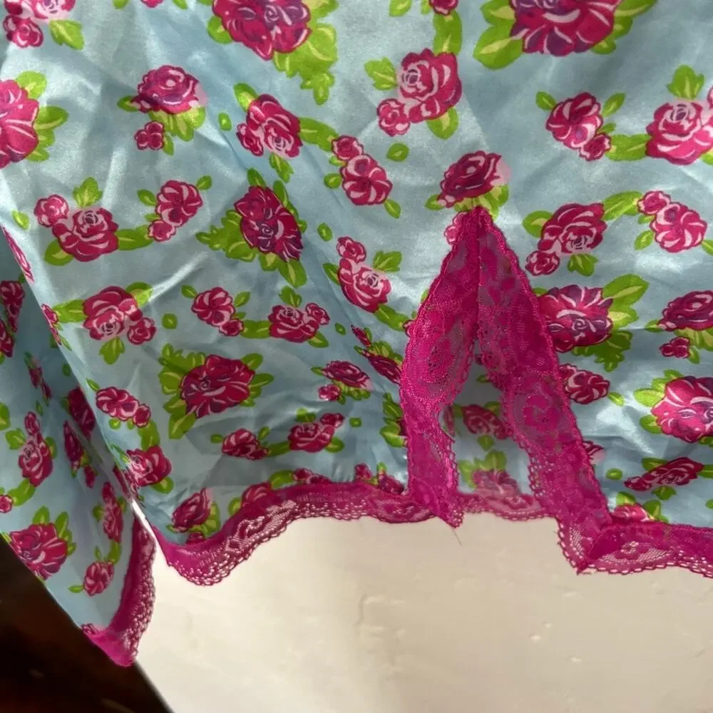 Jonathan Martin Floral slip dress silky with lace trim and slit Size M